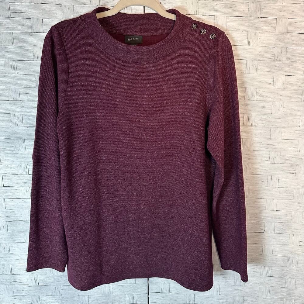 J Jill wearever collection women's sweatshirt burgundy mock neck button shoulder